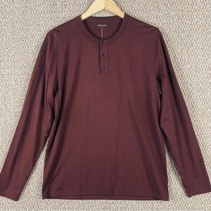 Proof Shirt Mens Medium Oxblood Red Merino Henley Long Sleeve Travel T649